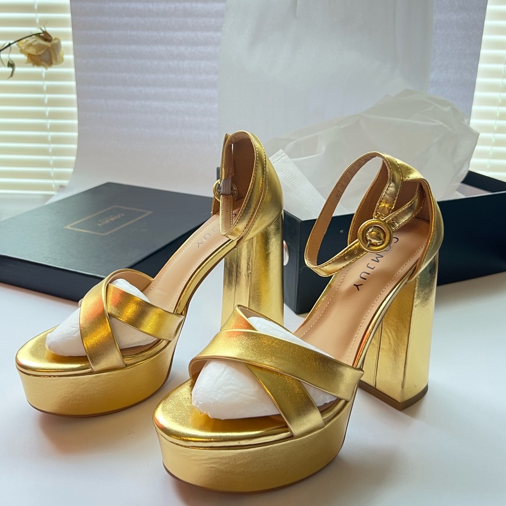 Gold Platform Ankle-Strap Heels - Womens - Picture 2 of 8